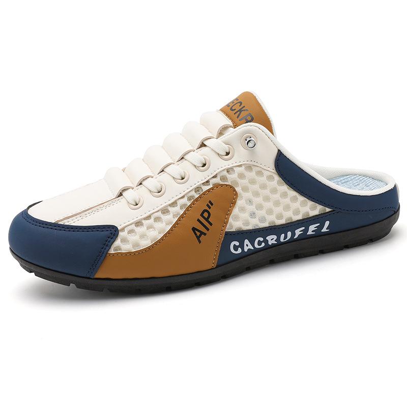 Cross-Border Men's Plus Size 2024 Summer Baotou Cool Slippers: Casual, Breathable Beach Mesh Shoes