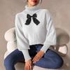 Women's Base Layer, Autumn and Winter Bat-sleeved Top, Lace Bow Patchwork High-neck Pullover Sweater