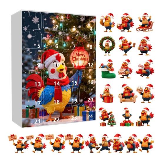 2025 Christmas Chick Advent Calendar 24-Day Countdown Box with Happy Chicken Ornaments Festive Tree Decorations for Kids