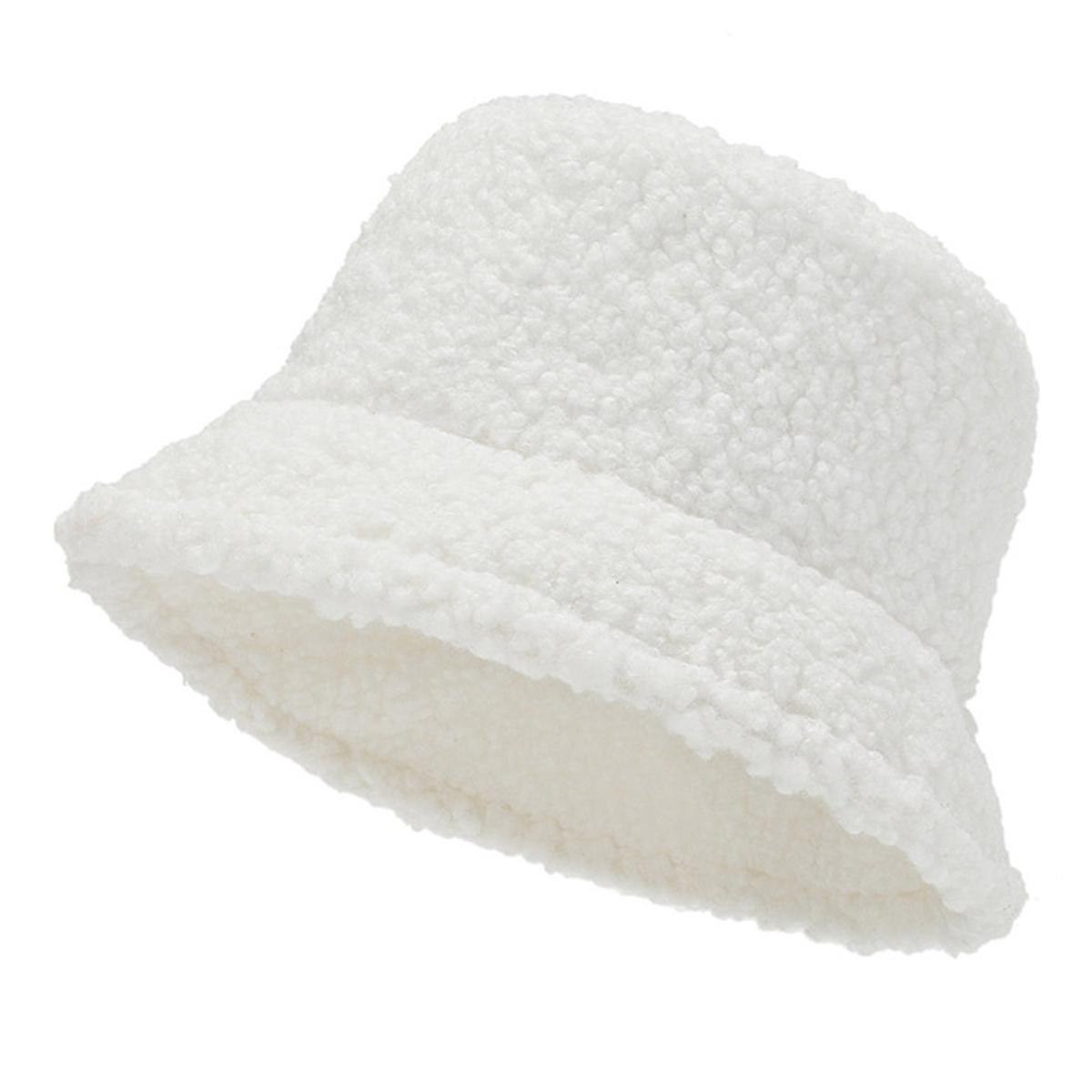 

Unisex Solid Color Personality Lambhair Bucket Hats Warm Fishermen Caps Outdoor Casual Cap Sunscreen Hat белый