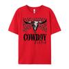 Western Cowgirl Leopard Punchy Cowboy Killers Bull Horn Funny T Shirts Unisex Clothes Gift Tee Cotton Short Sleeve