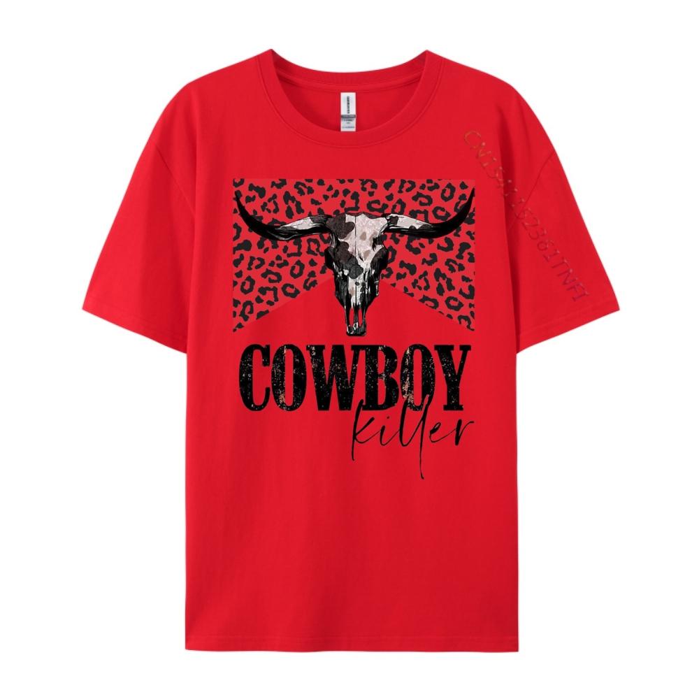 

Western Cowgirl Leopard Punchy Cowboy Killers Bull Horn Funny T Shirts Unisex Clothes Gift Tee Cotton Short Sleeve S