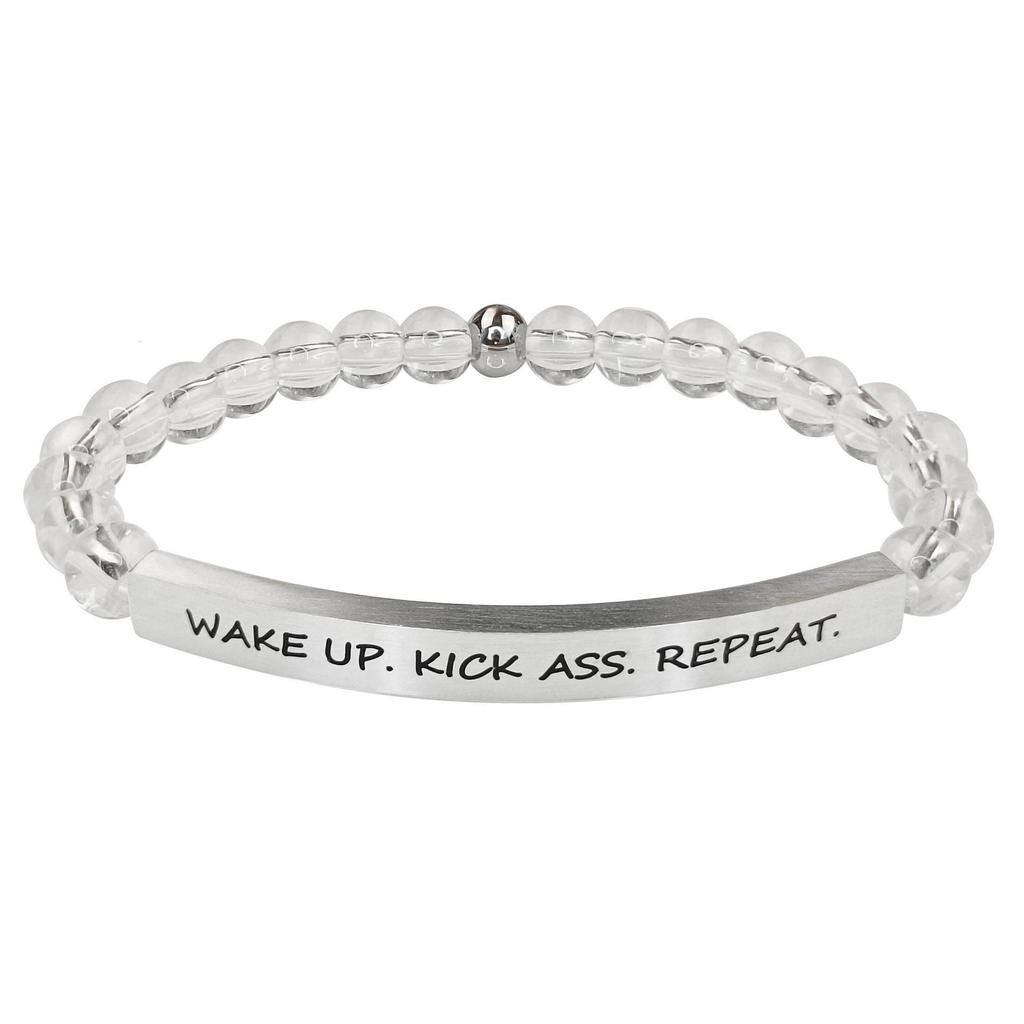 6Mm steel ball obsidian powder chalcedony stainless steel elbow lettering aquamarine bracelet