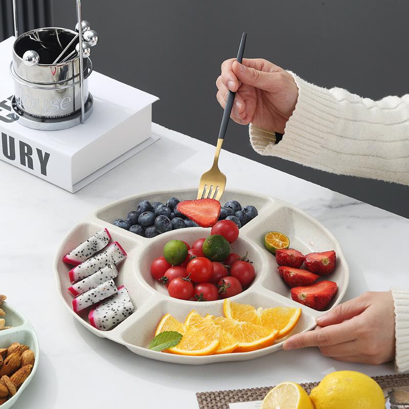 Flower Shape 5-Grid Divided Plate Reusable Plastic Food Storage Tray Durable Snack Container Household Dinner Plate