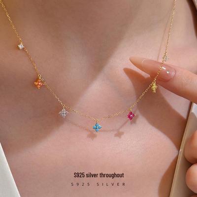 Exquisite 925 Sterling Silver Four-Leaf Clover Necklace for Women - Light Luxury and Sweet High-Value Choker