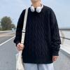 Pullover sweater men's spring and autumn loose Korean version of the trend solid color knitted sweater Hong Kong style round neck casual couple 