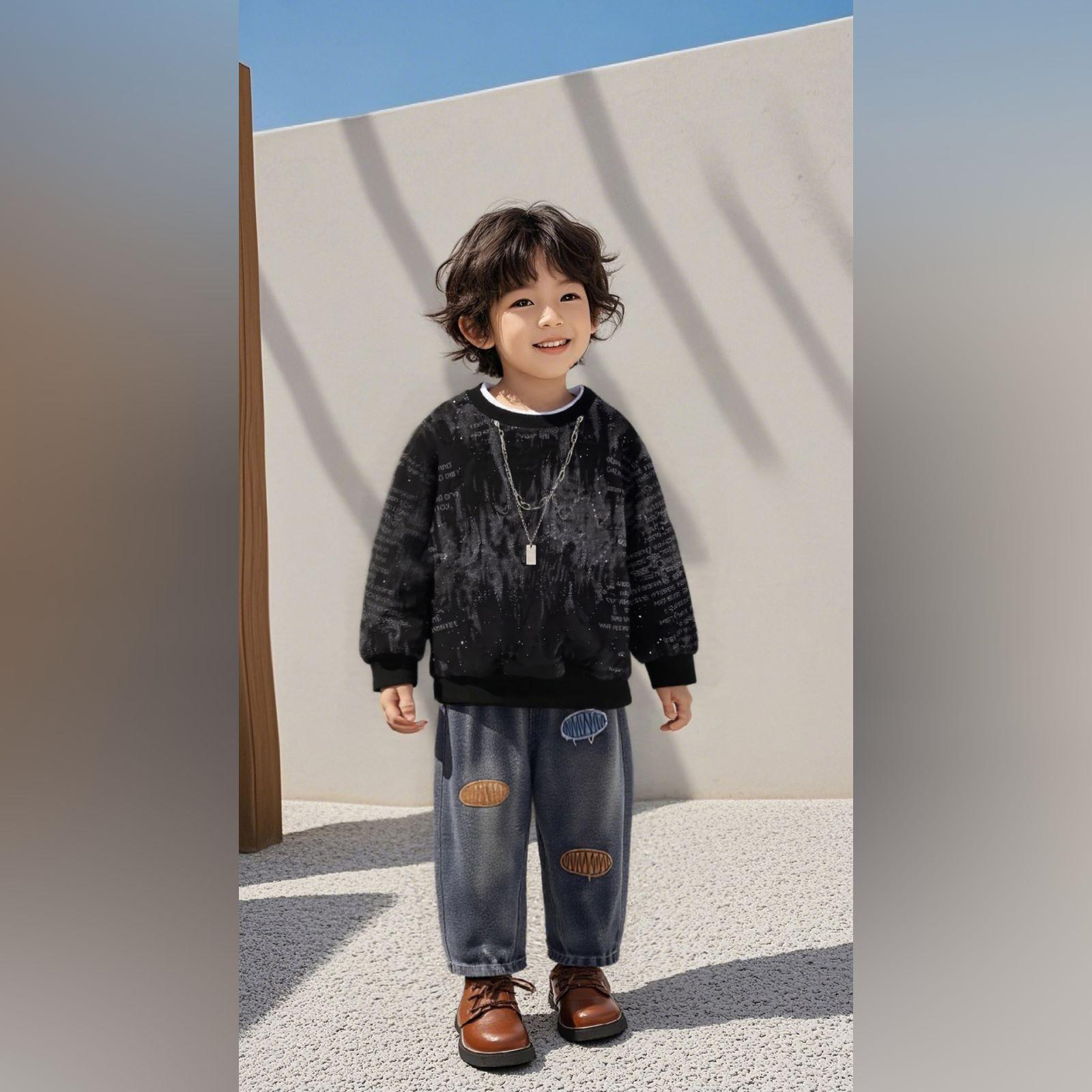 

Детский повседневный комплект с длинным рукавом, удобные наряды для повседневной носки 100 чёрный