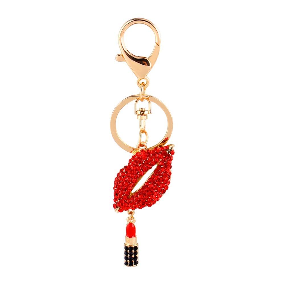 Sexy Lipsticking Lip Keychain Rhinestone Crystal Rhinestone Keychain Lipstick Keychain  Bag Pendant