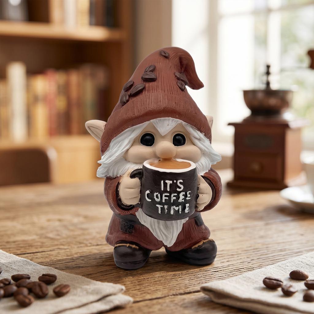Carina Decorazione Gnomo a Tema Coffee Time Statua Nano in Resina Adatta per Arredamento Casa Cucina Soggiorno