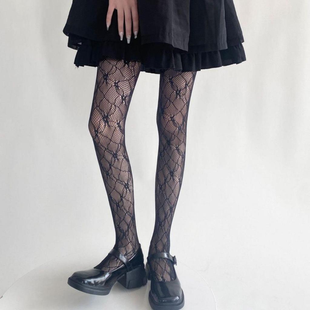 Spring-Summer Lace Mesh Floral Fishnet Stockings - Versatile Lolita Style for Women In White & Black