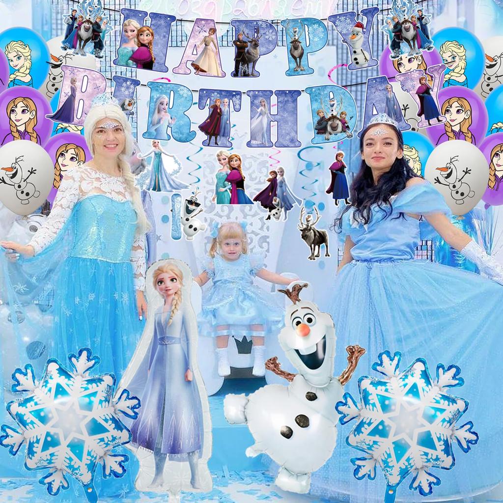 BCIIG Frozen Birthday Decoration Set, Character Birthday Decorations, Birthday Balloons, Happy Birthday Garland, Banner, Aluminum Balloons, Birthday
