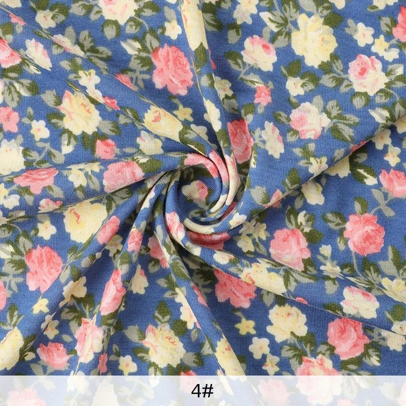 0.5m/1m/2m Floral Pattern Stretchy Knitted Jersey Fabric for Sewing Women's Dress, T-shirts, Handmake DIY Clothing Fabrics