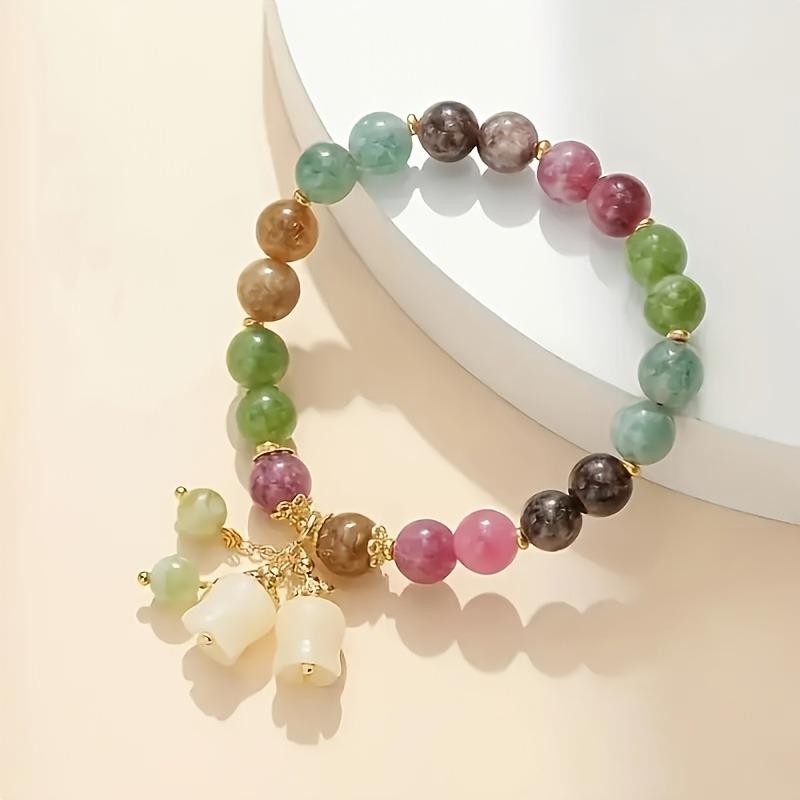 Colorful Natural Stone Bracelet with Floral Pendant, Ethnic Style Bracelet, Perfect Gift for Girlfriend or Best Friend, Suitable for All Seasons
