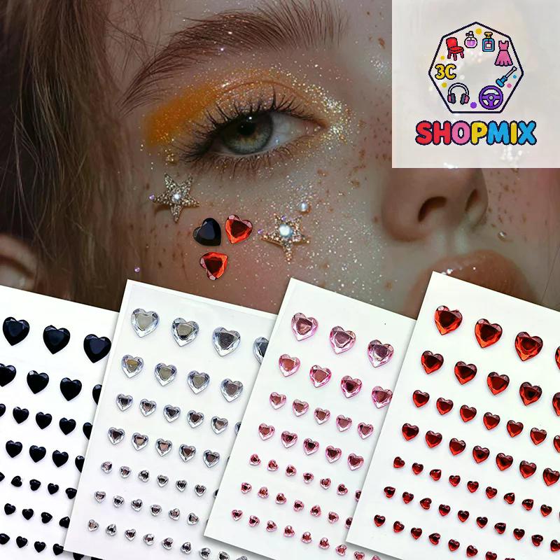 57 Stück/Bogen Herz Strasssteine Gesichtsjuwelen Aufkleber 3D Mehrfarbig Selbstklebende Edelsteine Für DIY Festival Party Augen & Gesicht Make-up Deko
