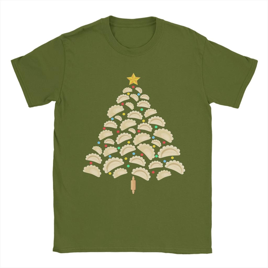 Merry Christmas Pierogi Christmas Tree T Shirt Men 100% Cotton for Male T-Shirts Round Collar Tee Shirt Short Sleeve Clothes