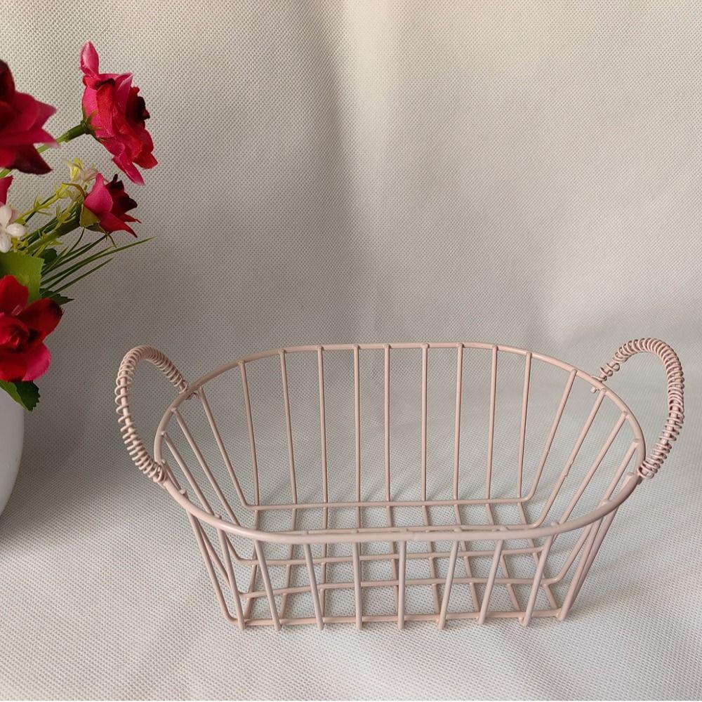 INS Style Iron Storage Basket with Handle Fruit Basket Desk Organizer Box  for Room Dormitory