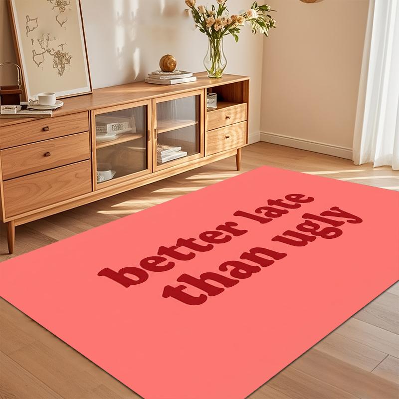 

Coral Pink Better Late Than Ugly Quote Area Rug for Living Room Bedroom Playful Home Decor Soft Non Slip Washable Floor Mat 40X60cm