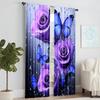 2Pcs Purple Rose Floral Print Curtains Artistic Decor For Bedroom And Living Room Polyester Rod Hole Machine Washable