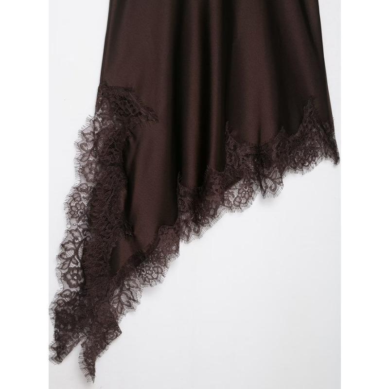 Vestido Mini de Fiesta Sexy para Mujer con Retazos de Satén y Encaje, Espalda Descubierta, Asimétrico, Tirantes Finos