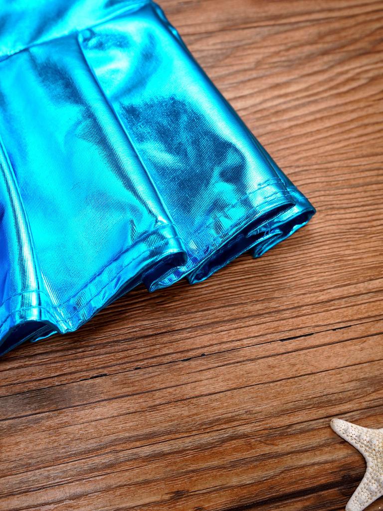 Womens Metallic Shiny Pleated Miniskirt Low Rise Skirt Nightclub Dance Performance Costume