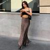 Women's Vintage Leopard Print Maxi Skirt High Waist Draped Bodycon Mermaid Long Skirt European Y2K Club Casual Bottoms