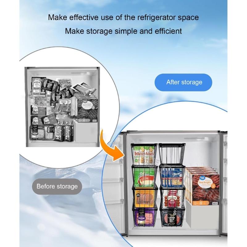 Pack of 5 Stackable Freezer Baskets Freezer Organizing Case Freezer Containers Metal Texture Suitable for Refrigerator