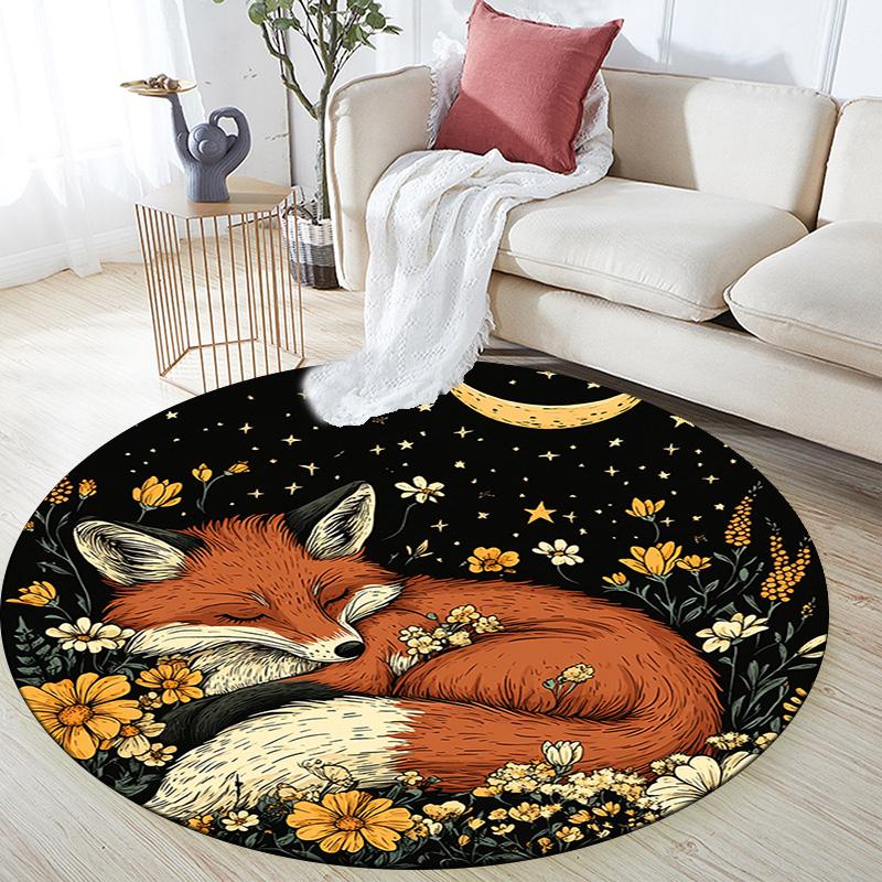 Fox Dreams Round Area Rug,Carpet Rug for Living Room Bedroom Sofa Playroom Decor,Non-slip Floor Mat