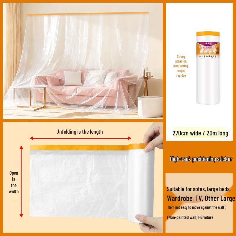 Thickened Plastic Dustproof Masking Film for Furniture Renovation and Spray Protection