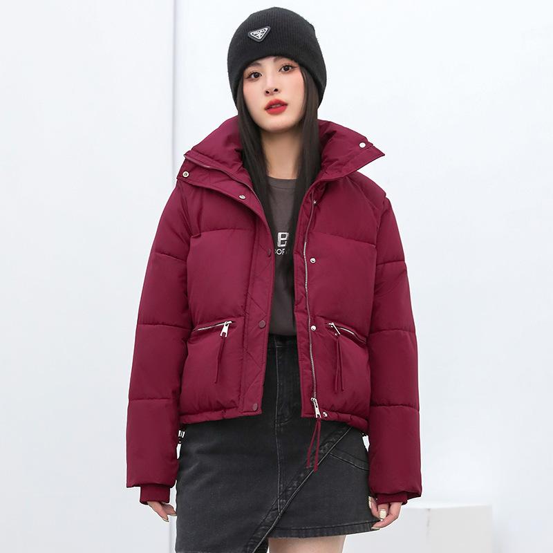Winter Neueste Kurze Daunen-Baumwollwattierte Jacke Damen Stehkragen Baumwollwattierte Kleidung Lockere Passform Wattierte Brot-Kleidung