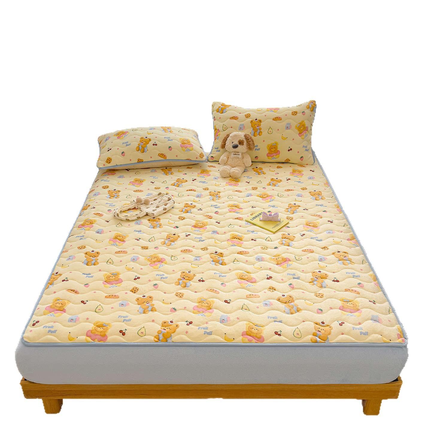 New Winter Milk Velvet Fitted Sheet, Single Piece Thickened Milk Velvet Cartoon Quilted Fitted Sheet, All-inclusive Anti-slip Bed Sheet 90 * 200cm single bed hat