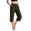 Women Elastic High Waist 3/4 Pant Casual Fit Wide Capris Leg Pants Trousers With Pockets
