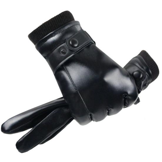 1 Pair Winter Cycling Gloves Faux Leather Touch Screen Anti-slip Thermal Scratch Resistant Windproof Warm Plush Thicken Winter Mittens for Camping