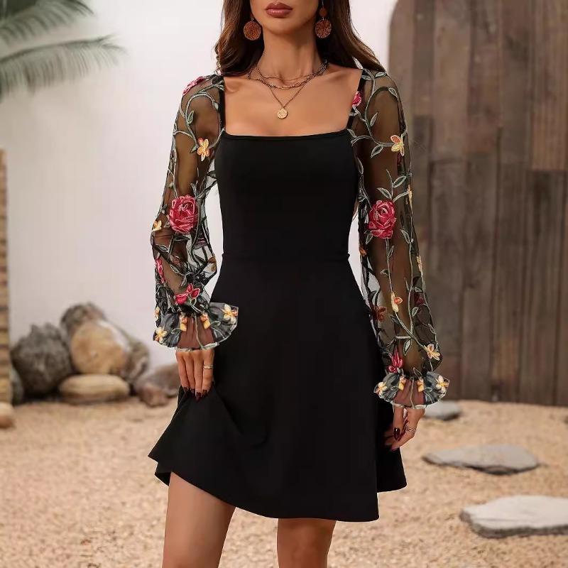 

Женское платье с длинными рукавами, летнее повседневное платье А-силуэта XL чёрный