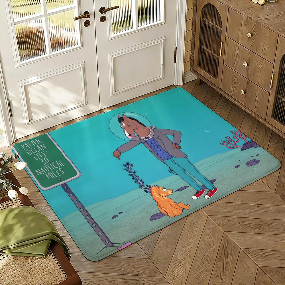 Clásico del anime B-BoJack Art Horseman Alfombrilla Gruesa Absorbente Antideslizante para Suelo Dormitorio Sala de Estar Felpudo Alfombra de Franela