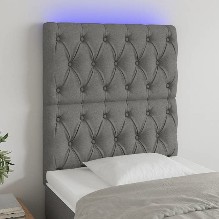 VidaXL Tête de Lit à LED Meuble de Chambre à Coucher Accessoire de Lit Simple Tête de Cadre de Lit Intérieur Gris Foncé 3122735