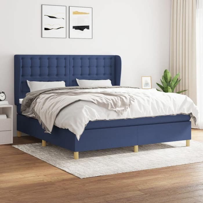 Maison Exclusive - Sommier à lattes de lit avec matelas Bleu 180x200 cm Tissu