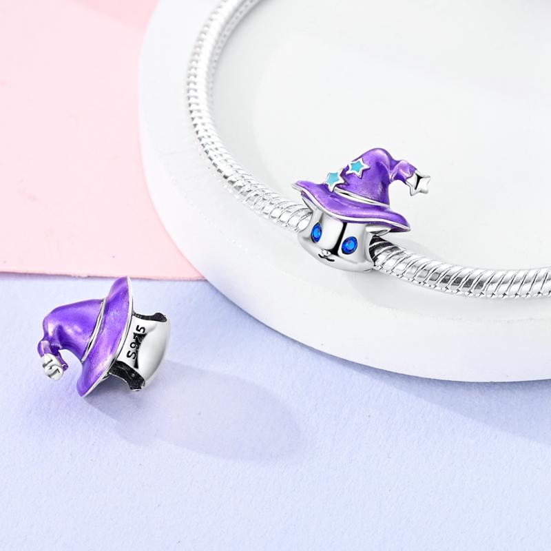 Original Charms Copper Purple Magic Hat Cat Pendant Fit Charms Plata Bracelets For Women Women Jewelry Making Diy
