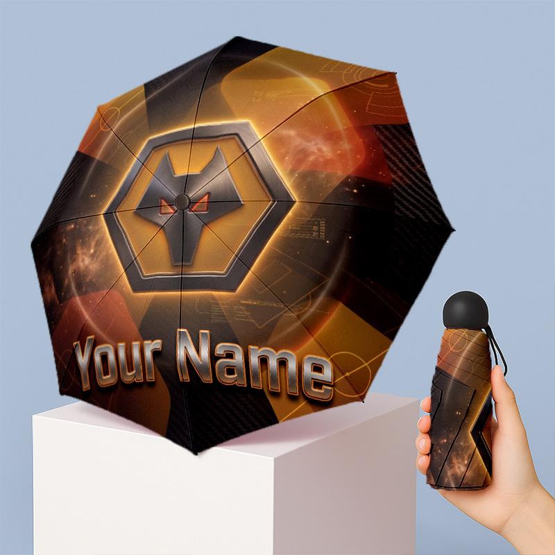 Wolverhampton Wanderers Football Manual Five Fold 8 Rib Umbrella Support Custom Text, Lightweight Travel Umbrella