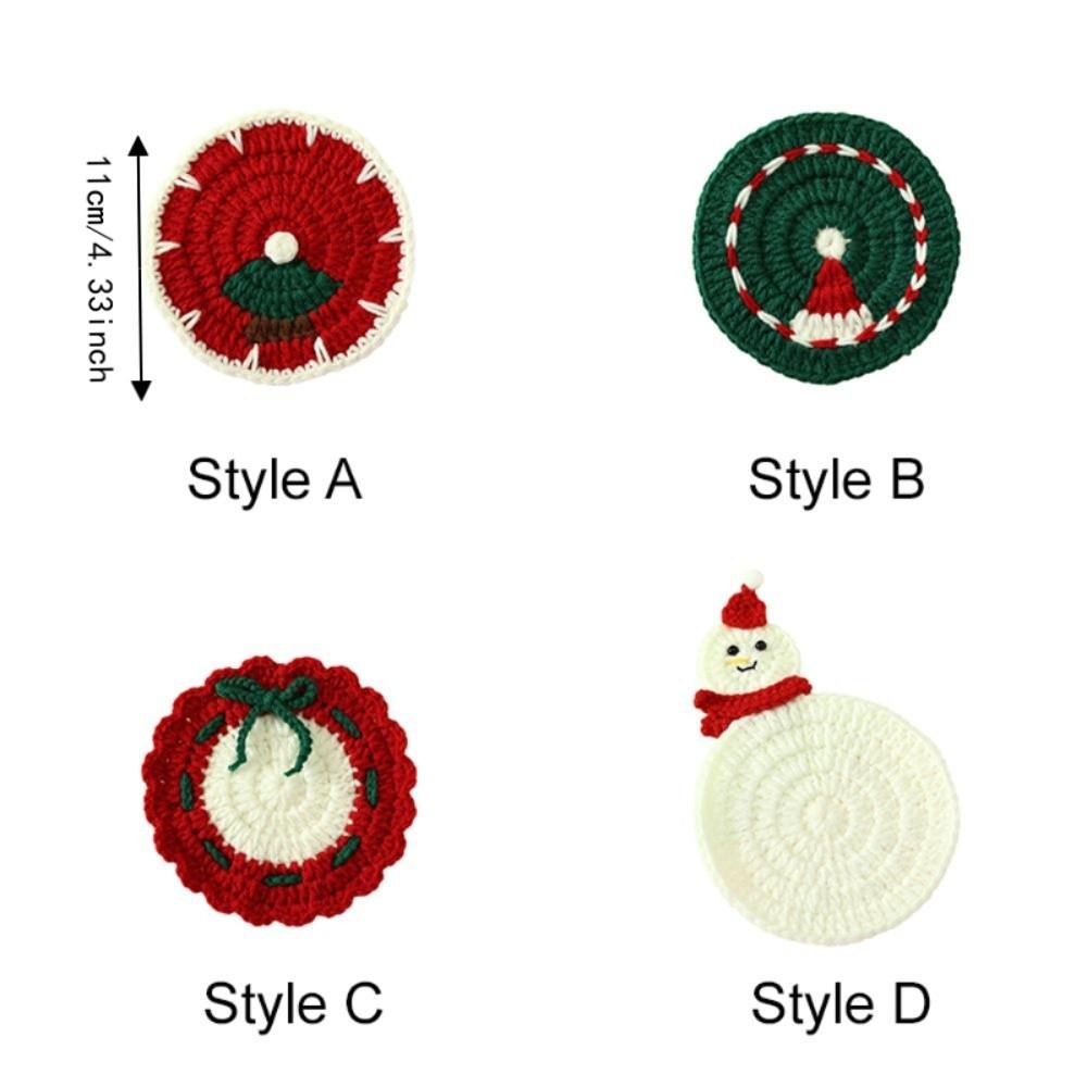 Christmas Tree Snowman Pattern Knitted Cup Mat Handmade Coffee Mug Pad Coffee Table