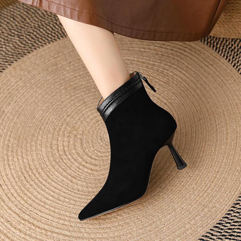 fashion Designer Vintage Women Ankle Boots Fashion Pointed Toe Modern Short Booties Ladies Elegant High Heels Botas Mujer