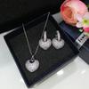 Simple Heart-Shaped Jewelry, Slightly Inlaid Aaa Zircon Super Flash Earrings Necklace Set.