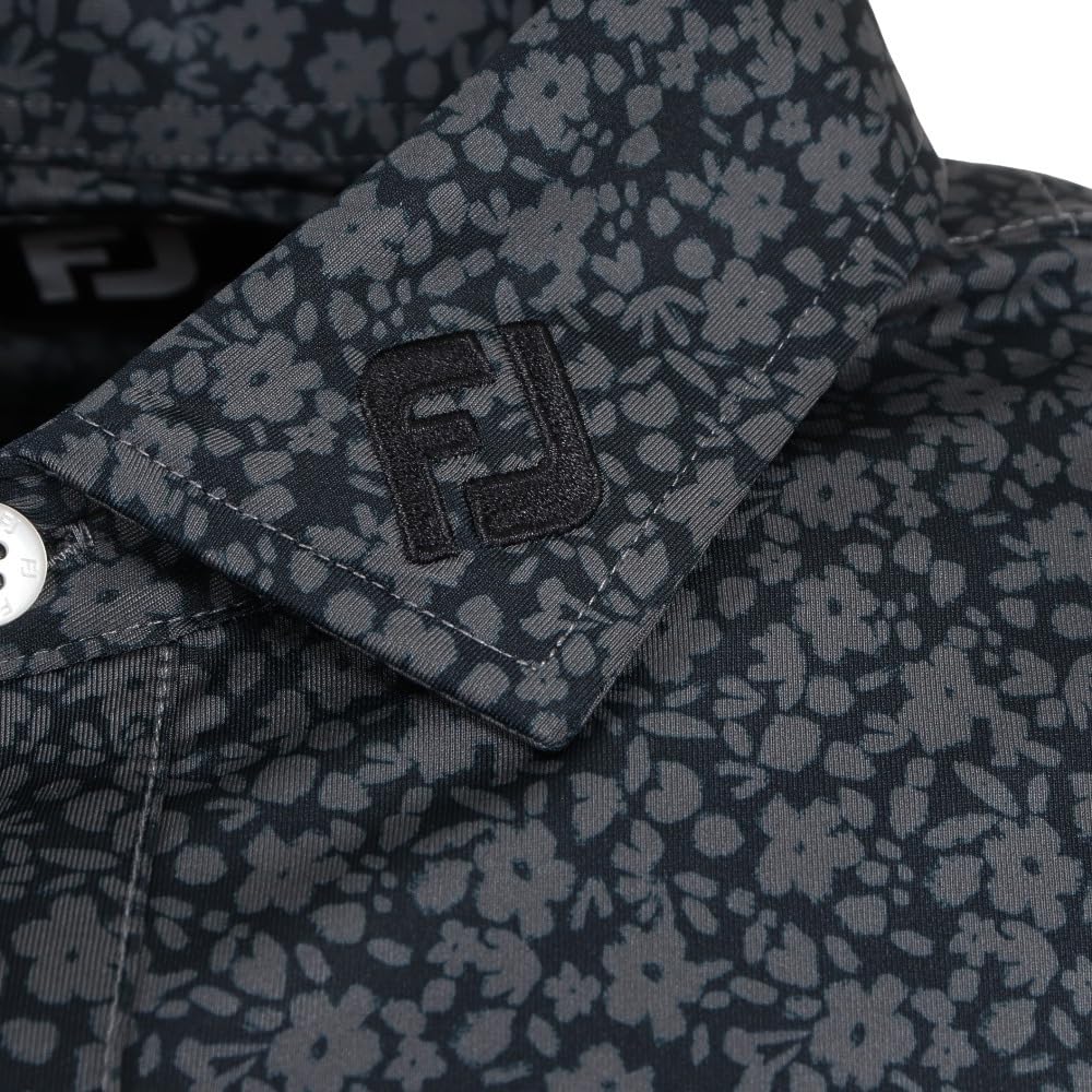 FootJoy Modern Classic Sketch Flower Print Long Sleeve Golf Shirt, Men's, Black, Size M (FJ-F23-S03)