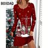 New Year Christmas Party Dress 3D Funny Christmas Snowman Christmas Tree Pattern Dress Big Size Long Sleeve O-Neck Casual Dress