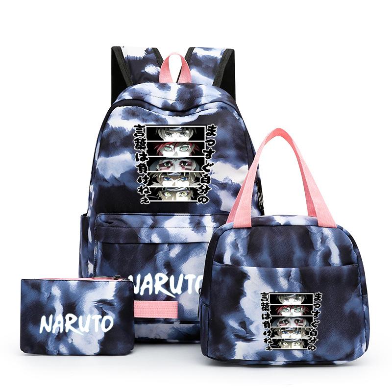 3Pcs/set Anime Naruto Canvas Backpack for Girl with Lunch Bag Pen Case Backpack Student Back To School Backpack Rucksack Mochila