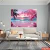 2D Dreamy Pink Sunset Beach Backdrop with Palm Trees & Sparkles