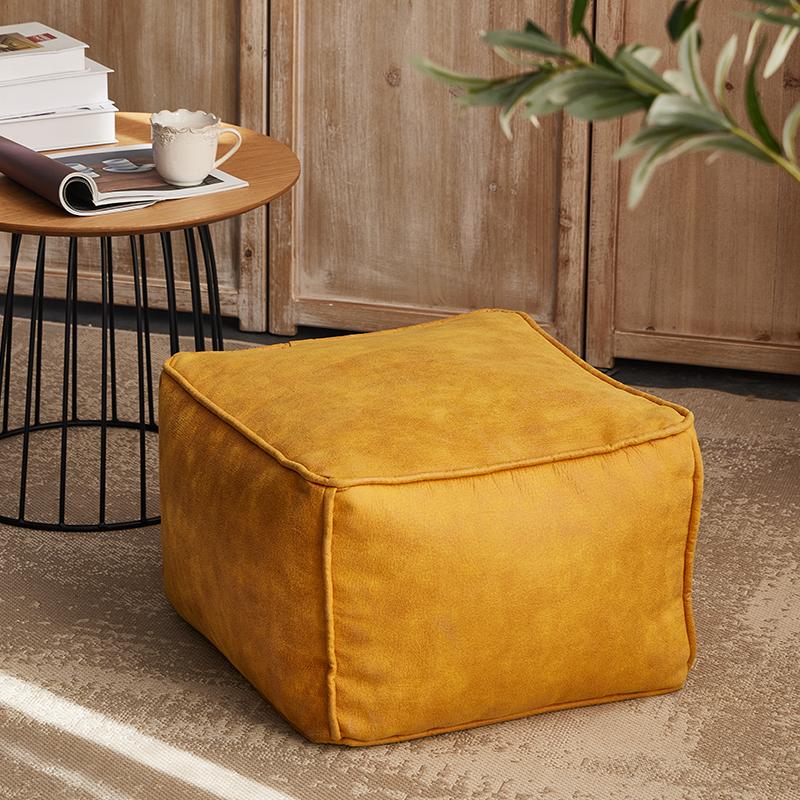 Square Ottoman Footstool Cover Faux Suede Leather Lazy Sofa Pouf Envelope Long Bench Floor Seat Stool Cover(No fill)