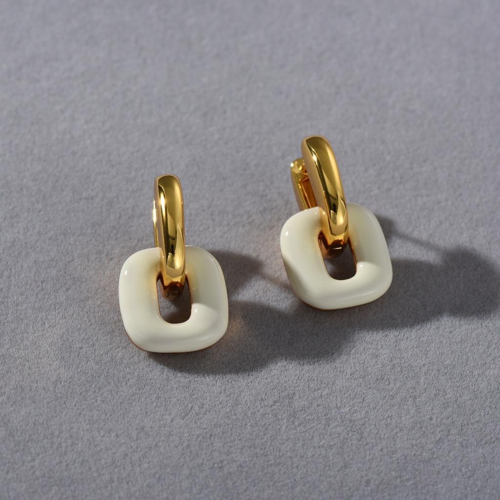 Niche Design Brass Plated 18K Real Gold Contrasting Color Drop Glaze Ear Buckle Trendy Temperament Versatile Commuter Earrings