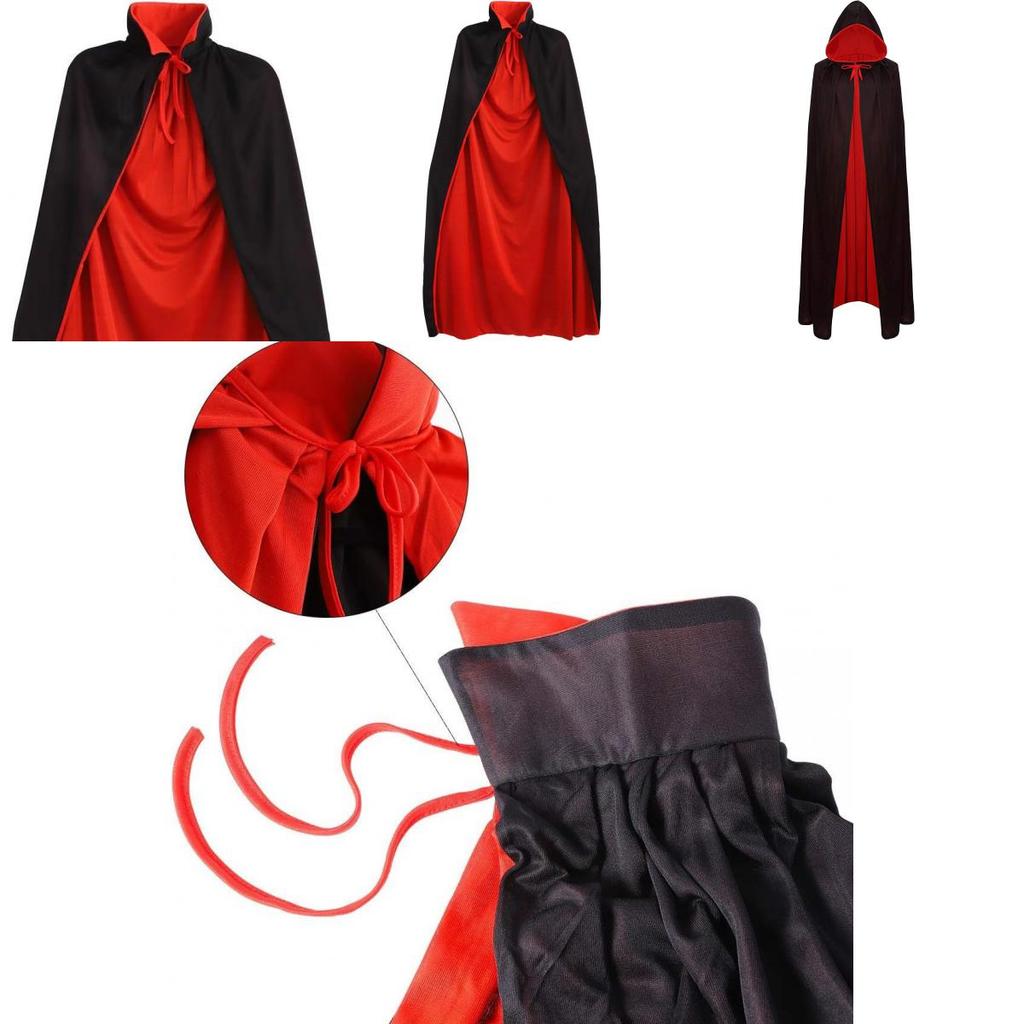 Vampire Cloak For Halloween Costume Red Black Fabric With Stand Collar For Adults