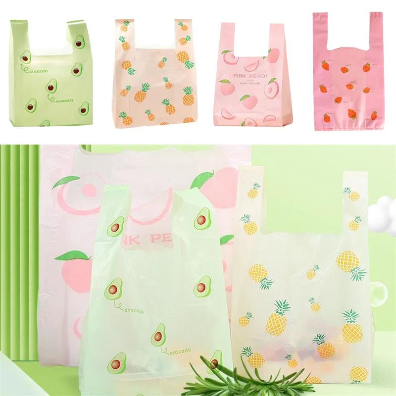 50Pcs Hand-carrying Shopping Packaging Bag Wedding Birthday Party Candy Gift Vest Bags Cute Fruit Packaging Bag Festive Supplies