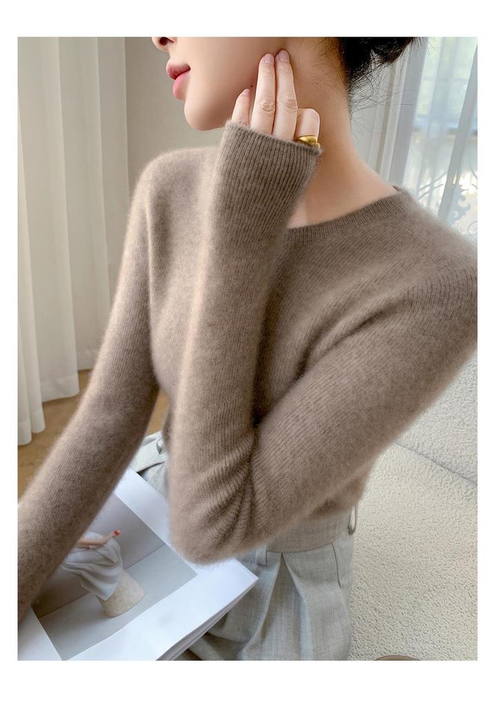 Women's Slim Fit Cashmere Sweater - Long Sleeve, Round Neck, Autumn/Winter Knitwear, Skin-Friendly, Stylish Base Layer